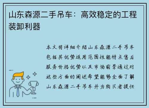 山东森源二手吊车：高效稳定的工程装卸利器