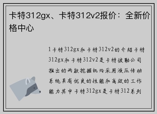 卡特312gx、卡特312v2报价：全新价格中心