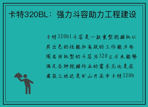 卡特320BL：强力斗容助力工程建设
