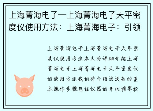上海菁海电子—上海菁海电子天平密度仪使用方法：上海菁海电子：引领未来的科技创新力量