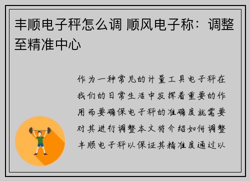丰顺电子秤怎么调 顺风电子称：调整至精准中心